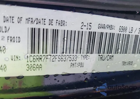 2015 Ram 1500 St from USA, damaged, VIN 1C6RR7FT2FS637533